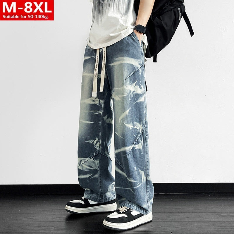 Fashionable Wide Leg Straight Cut Loose Fit Stretchy Casual Denim Jeans
