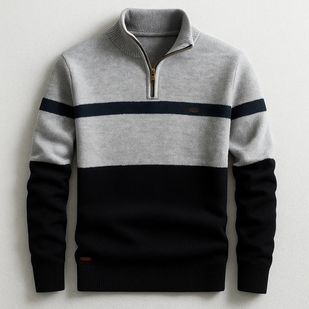 Business Stand-collar Knitwear Half-zip Long-sleeve T-shirt Color-block Pullover Sweaterpremium Quality