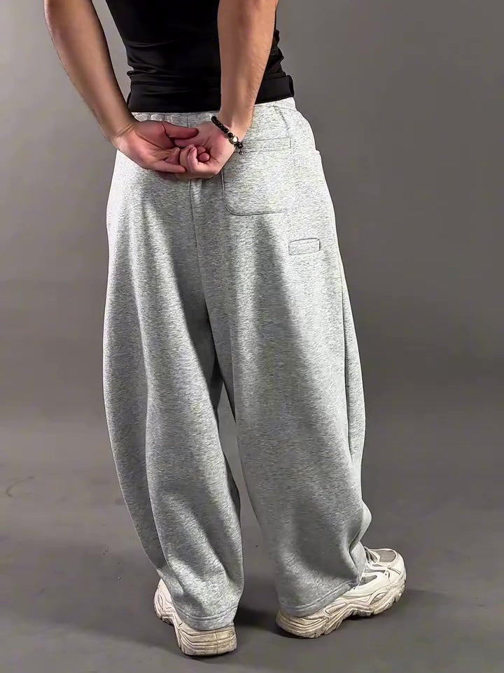 Light Grey Heavyweight Cotton Blend 3D Wide-Leg Sweatpants